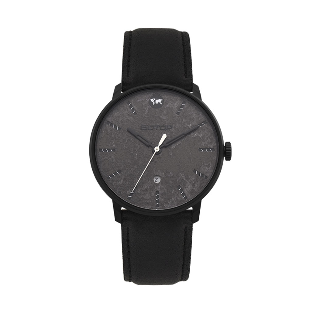 SS549-01 Men's Black Watch With Leather Strap