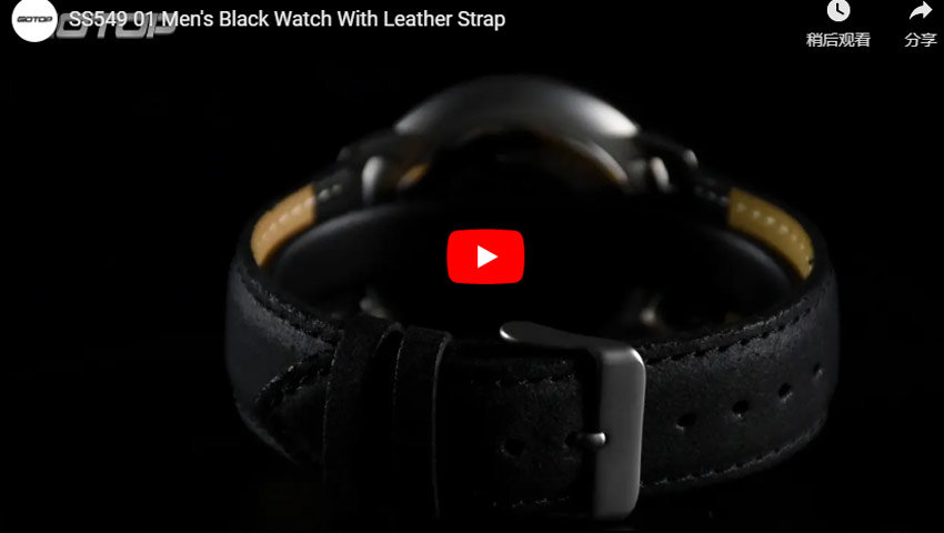 SS549-01 Men's Black Watch With Leather Strap