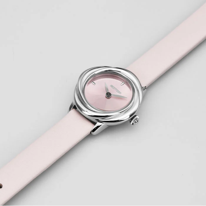 Elegant Rose Case Steel Watch Colorful Exquisite Leather Strap for Women