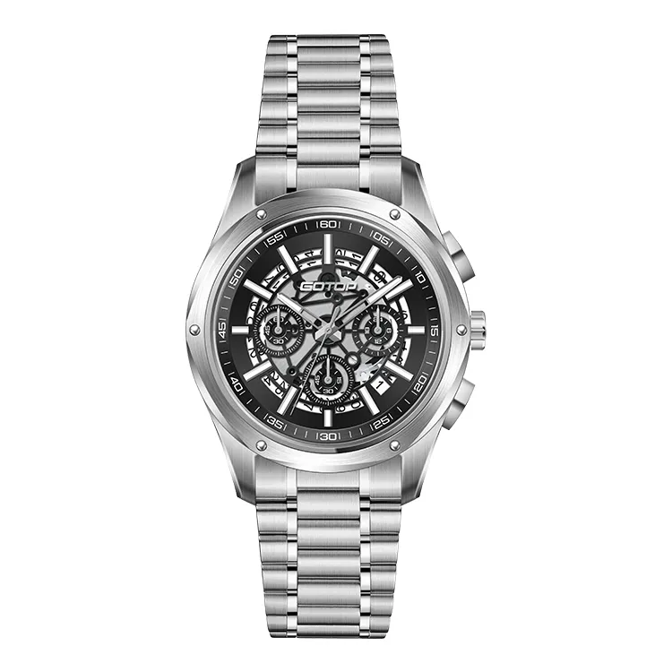 Men’s Skeleton Chronograph Watch Luxury Sports Watches Sapphire Crystal 43mm Stainless Steel