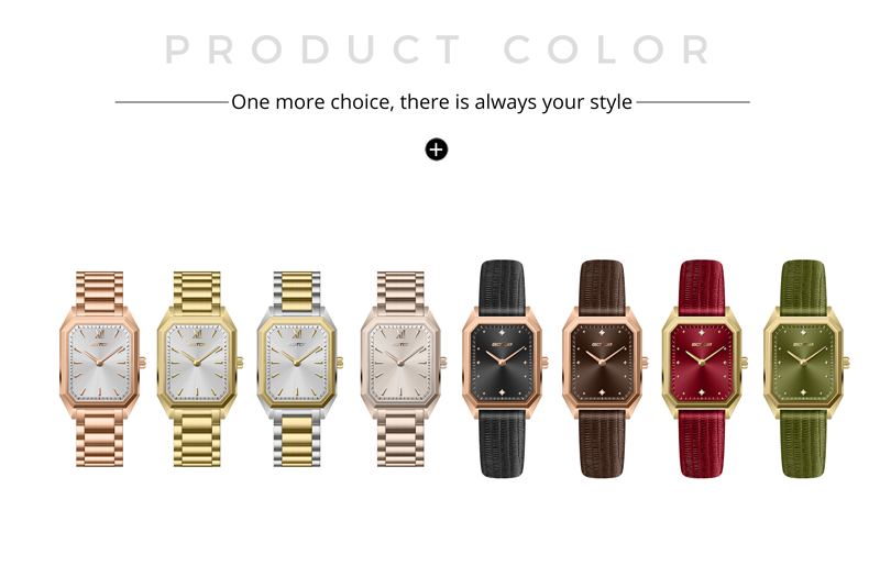 Detail of SS1152 Luxury Rectangular Women’s Watch with Czech Gem Dial Steel Leather Strap