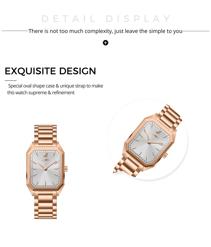 Detail of SS1152 Luxury Rectangular Women’s Watch with Czech Gem Dial Steel Leather Strap