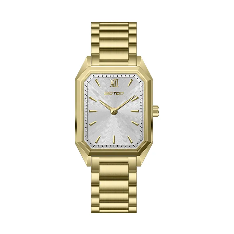 Luxury Rectangular Women’s Watch with Czech Gem Dial Steel Leather Strap