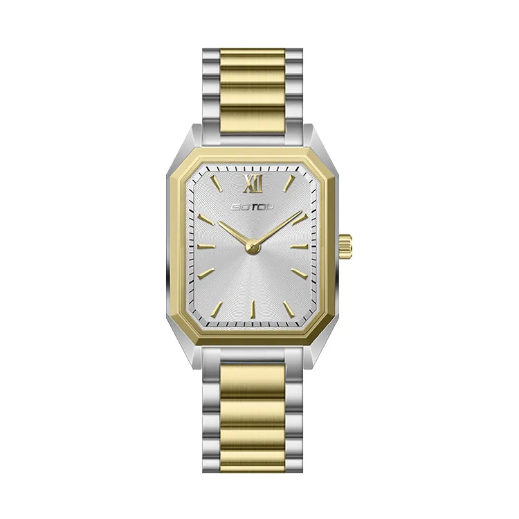 Luxury Rectangular Women’s Watch with Czech Gem Dial Steel Leather Strap