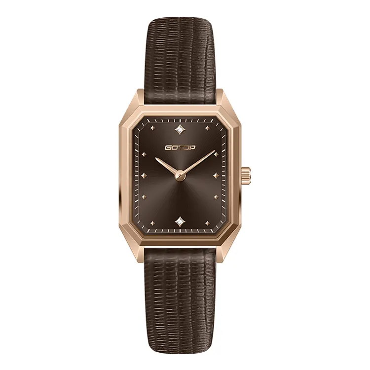 Luxury Rectangular Women’s Watch with Czech Gem Dial Steel Leather Strap