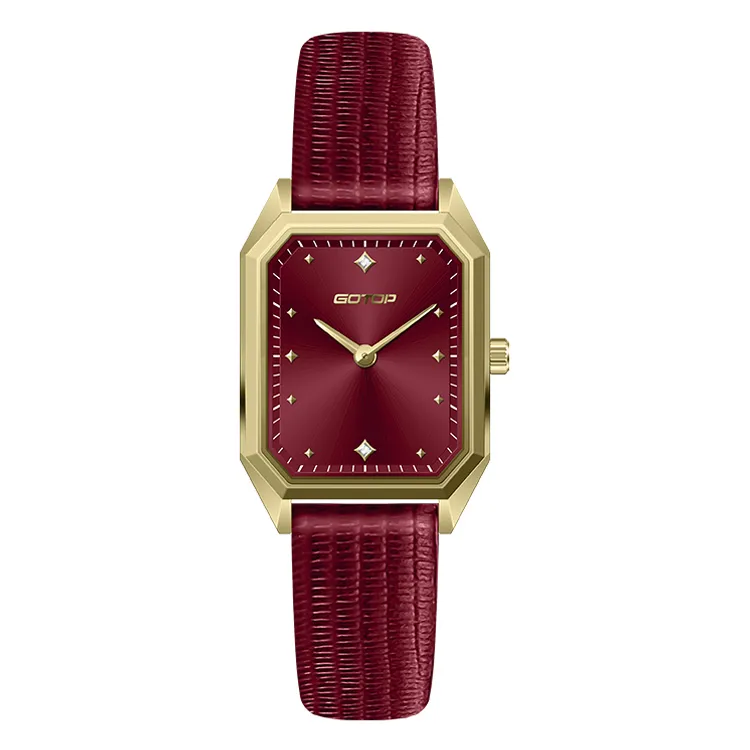 Luxury Rectangular Women’s Watch with Czech Gem Dial Steel Leather Strap